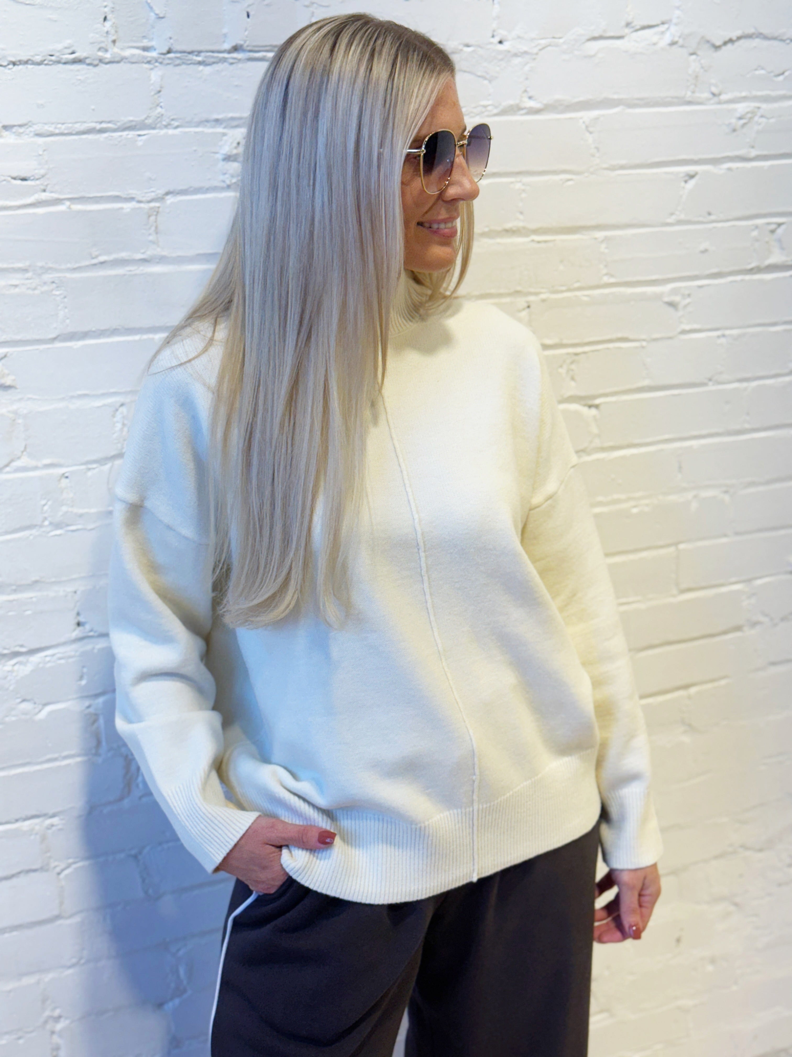 blu pepper Tops - Sweaters Front Seam Mock Neck Sweater In Cream