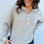 blu pepper Tops - Sweaters Half Snap Knit Pullover In Mocha