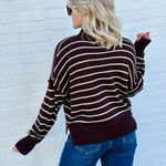 blu pepper Tops - Sweaters High Neck Stripe Sweater In Brown