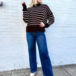 blu pepper Tops - Sweaters High Neck Stripe Sweater In Brown