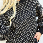 blu pepper Tops - Sweaters Mini Jacquard Crew Neck Knit Sweater In Black