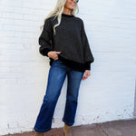blu pepper Tops - Sweaters Mini Jacquard Crew Neck Knit Sweater In Black