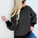 blu pepper Tops - Sweaters Mini Jacquard Crew Neck Knit Sweater In Black