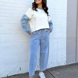 blu pepper Tops - Sweaters Mix Media Denim Top In Cream