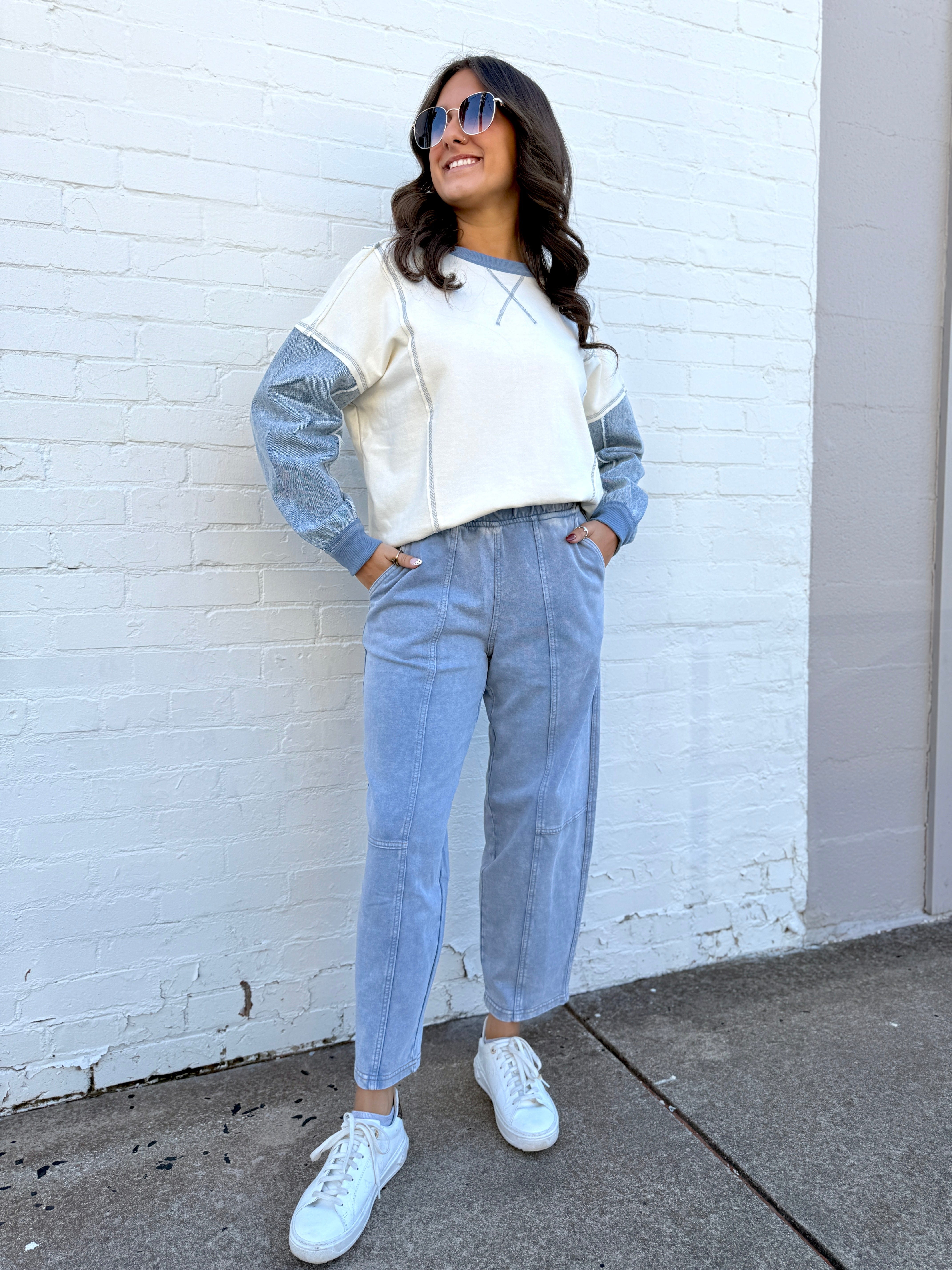 Denim Barrel Sweats In Light - Infinity Raine