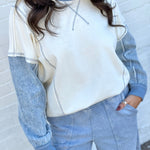 blu pepper Tops - Sweaters Mix Media Denim Top In Cream