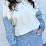 blu pepper Tops - Sweaters Mix Media Denim Top In Cream