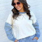 blu pepper Tops - Sweaters Mix Media Denim Top In Cream