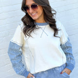 blu pepper Tops - Sweaters Mix Media Denim Top In Cream