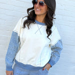 blu pepper Tops - Sweaters Mix Media Denim Top In Cream