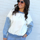 blu pepper Tops - Sweaters Mix Media Denim Top In Cream
