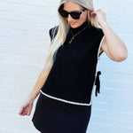 blu pepper Tops - Sweaters Mock Neck Contrast Stitch Side Tie Sweater Top In Black