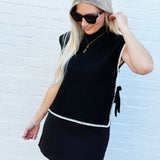 blu pepper Tops - Sweaters Mock Neck Contrast Stitch Side Tie Sweater Top In Black