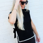 blu pepper Tops - Sweaters Mock Neck Contrast Stitch Side Tie Sweater Top In Black
