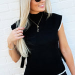 blu pepper Tops - Sweaters Mock Neck Contrast Stitch Side Tie Sweater Top In Black