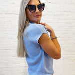 blu pepper Tops - Sweaters Mock Neck Extended Shoulder Knit Pullover Sweater in Sky Blue