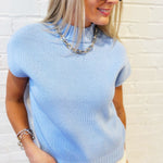 blu pepper Tops - Sweaters Mock Neck Extended Shoulder Knit Pullover Sweater in Sky Blue