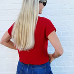 blu pepper Tops - Sweaters Mock Neck Pocket Detail Sweater In Red