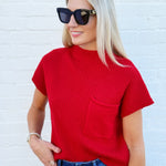 blu pepper Tops - Sweaters Mock Neck Pocket Detail Sweater In Red