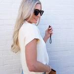 blu pepper Tops - Sweaters Mock Neck Pocket Short Sleeve In Cream