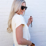 blu pepper Tops - Sweaters Mock Neck Pocket Short Sleeve In Cream