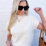 blu pepper Tops - Sweaters Mock Neck Pocket Short Sleeve In Cream