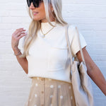 blu pepper Tops - Sweaters Mock Neck Pocket Short Sleeve In Cream