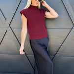 blu pepper Tops - Sweaters Mock Neck Sleeveless Sweater In Burgundy