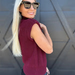 blu pepper Tops - Sweaters Mock Neck Sleeveless Sweater In Burgundy