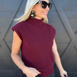 blu pepper Tops - Sweaters Mock Neck Sleeveless Sweater In Burgundy