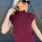 blu pepper Tops - Sweaters Mock Neck Sleeveless Sweater In Burgundy