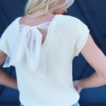 Sheer Back Tie Knit Sweater In Cream - Infinity Raine