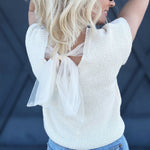 Sheer Back Tie Knit Sweater In Cream - Infinity Raine