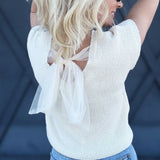Sheer Back Tie Knit Sweater In Cream - Infinity Raine