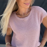 blu pepper Tops - Sweaters Sheer Back Tie Knit Sweater In Dusty Pink