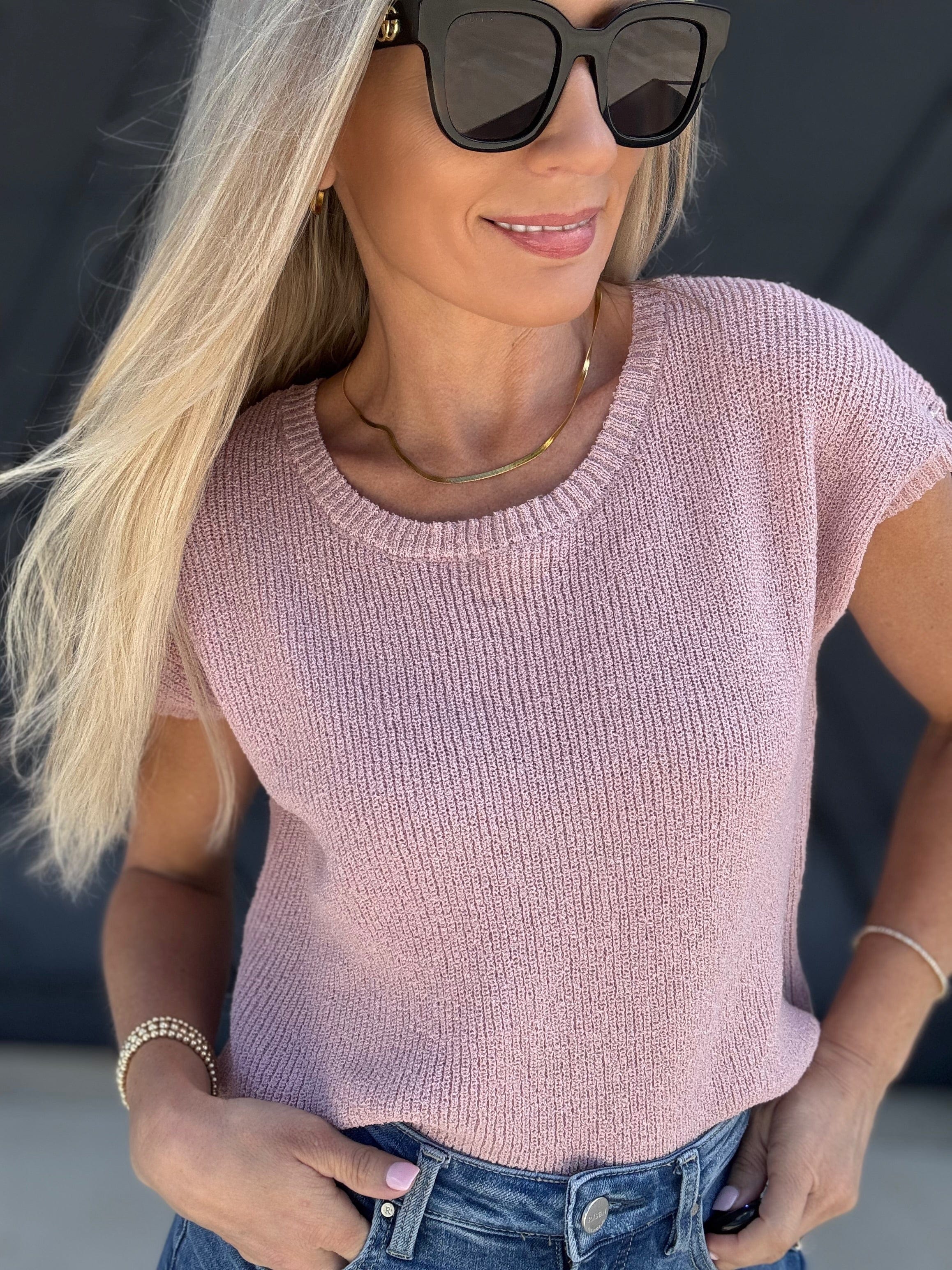 blu pepper Tops - Sweaters Sheer Back Tie Knit Sweater In Dusty Pink
