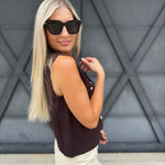 Sleeveless Pocket Knit Sweater In Brown - Infinity Raine