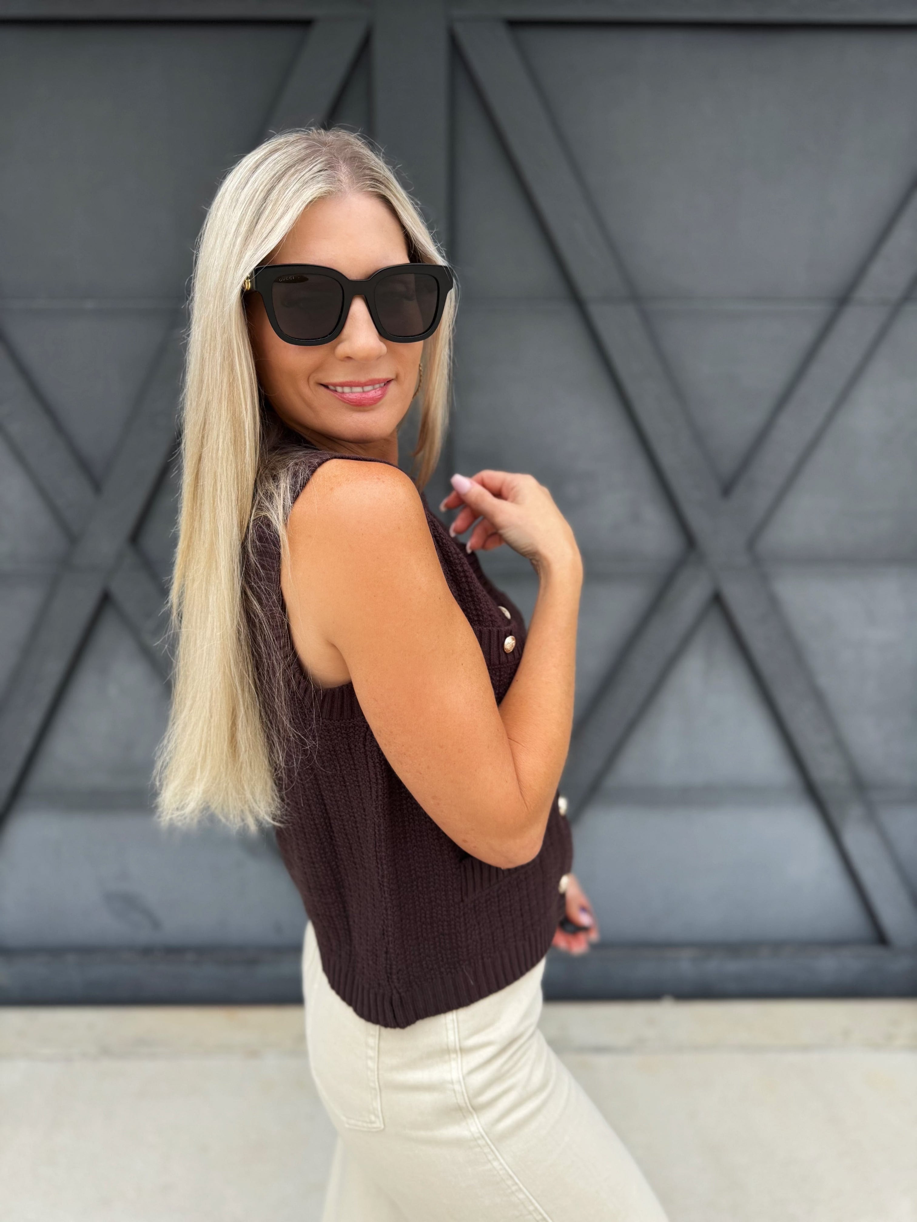 Sleeveless Pocket Knit Sweater In Brown - Infinity Raine