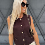 Sleeveless Pocket Knit Sweater In Brown - Infinity Raine