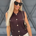 Sleeveless Pocket Knit Sweater In Brown - Infinity Raine