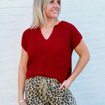 blu pepper Tops - Sweaters Split Neck Top In Red