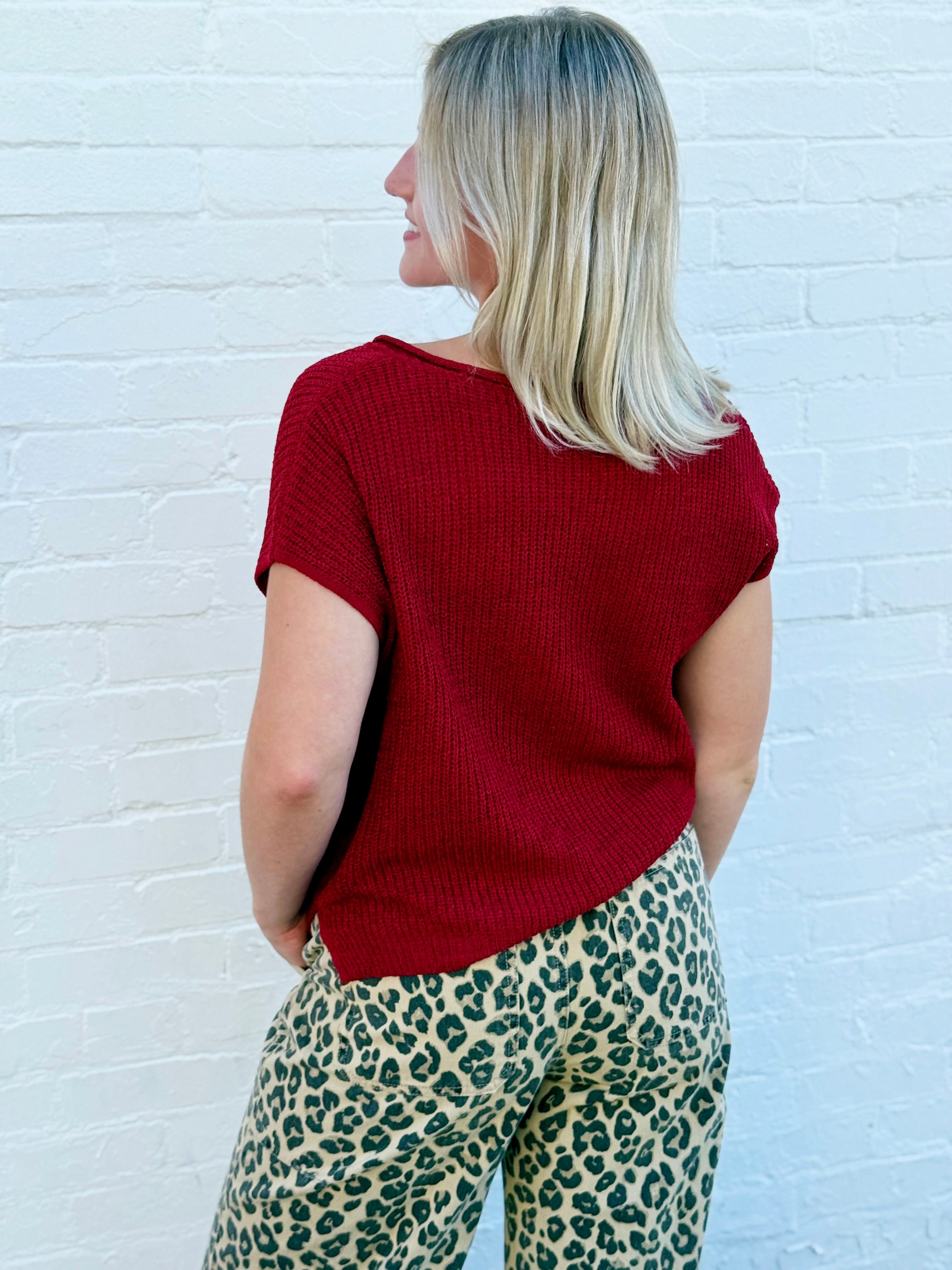 blu pepper Tops - Sweaters Split Neck Top In Red