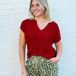 blu pepper Tops - Sweaters Split Neck Top In Red