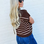 blu pepper Tops - Sweaters Stripe Mock Neck Sweater In Chocolate