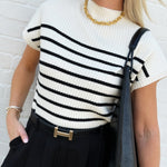 Stripe Mock Neck Sweater In Ivory - Infinity Raine