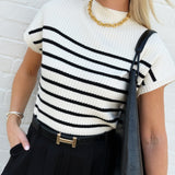 Stripe Mock Neck Sweater In Ivory - Infinity Raine