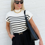 Stripe Mock Neck Sweater In Ivory - Infinity Raine
