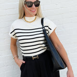 Stripe Mock Neck Sweater In Ivory - Infinity Raine