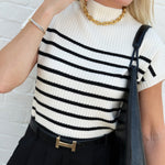 Stripe Mock Neck Sweater In Ivory - Infinity Raine