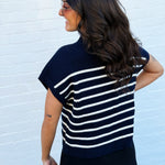 blu pepper Tops - Sweaters Stripe Mock Neck Sweater In Navy